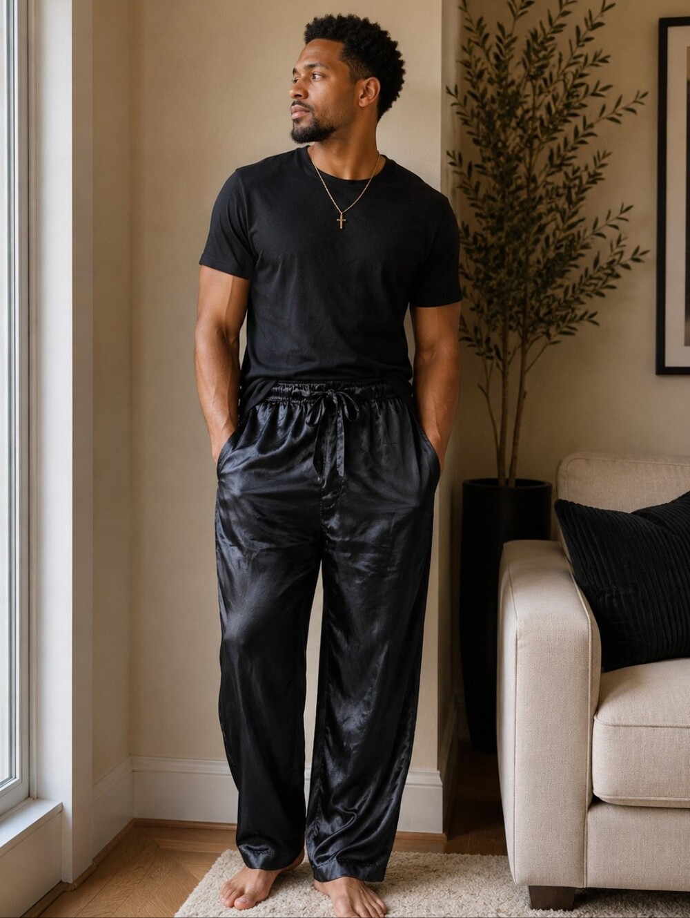 Vintage 90s Concepts by Claiborne Black Satin Lounge Pajama Pants Men's M